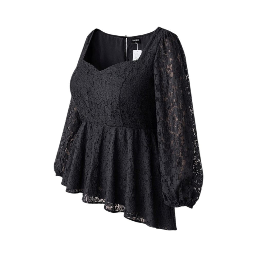 Torrid 2X Black sweetheart neck peplum lace puff sleeve blouse gothic - Picture 4 of 12